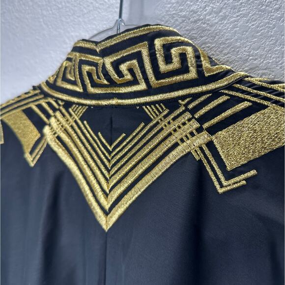Versace Belted Gold Embroidered Black Wool Blend Kimono Jacket M - Picture 13 of 14